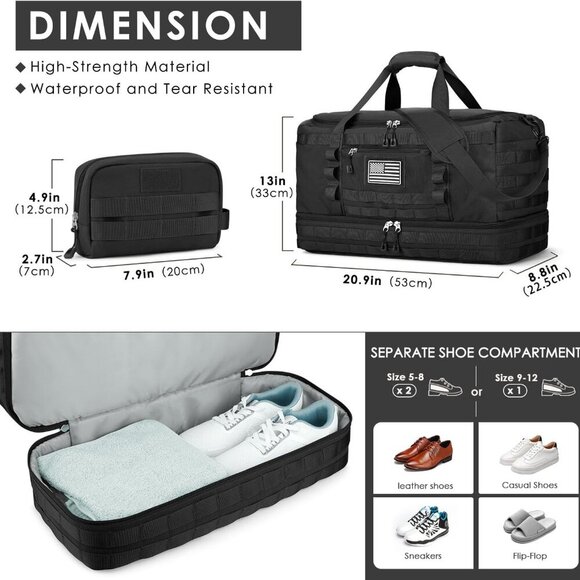 Travel Bag for Men Women, Gym Bag & Tactical Duffle Bags for Travel, Carry on wi - Picture 4 of 7
